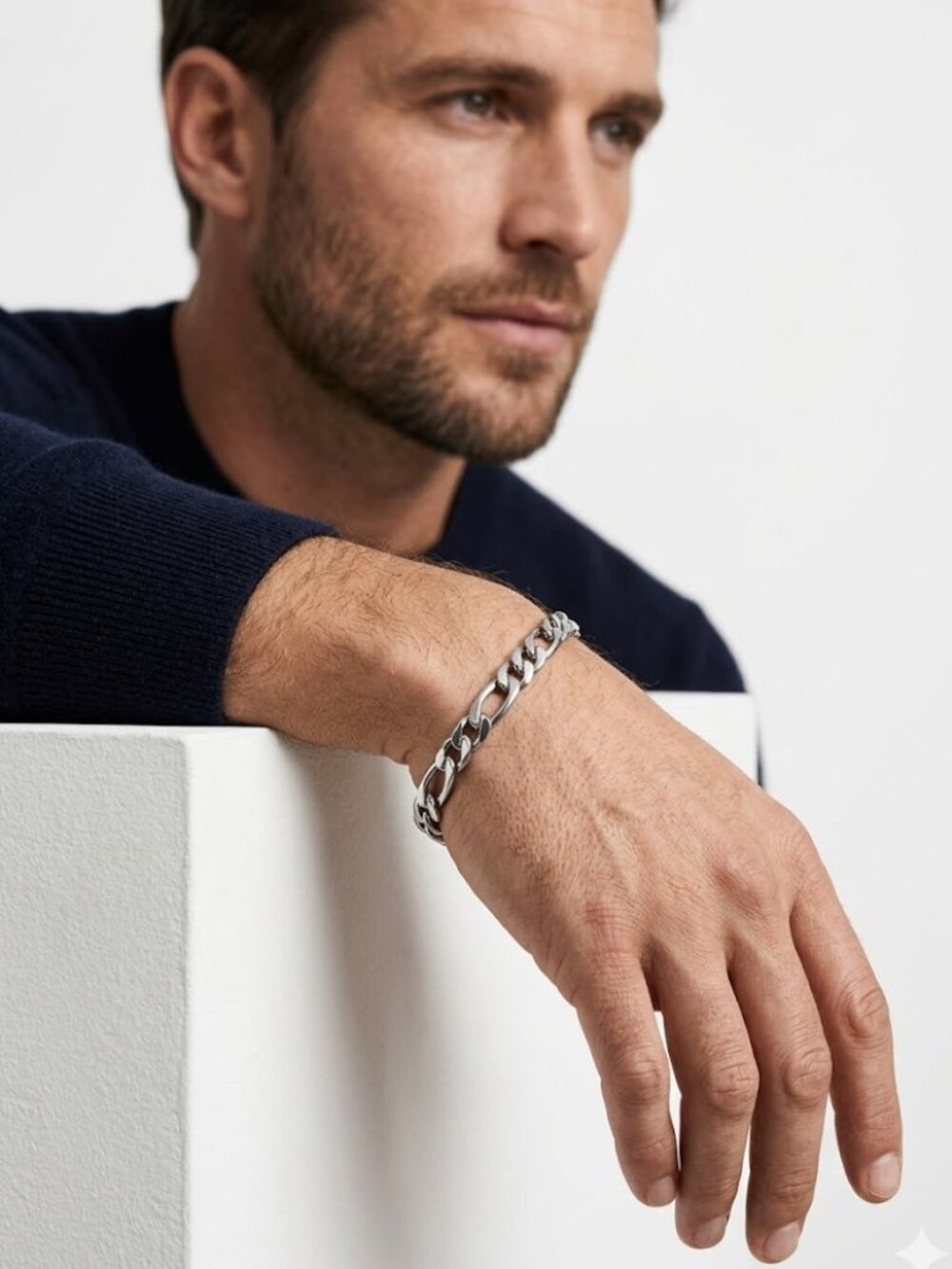 New Men's Figaro Chain Bracelet Silver Stainless Steel 7